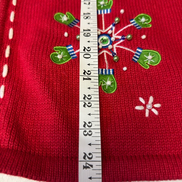 Red Christmas Snowflake Embroidered Sweater Cardigan Medium - Picture 9 of 9
